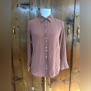 Soft surroundings women’s top sz medium button up sheer soft pink salmon orange